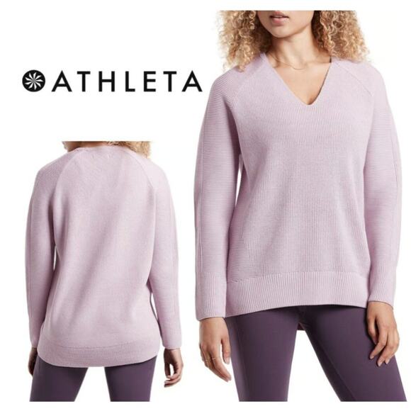Athleta Hanover V-Neck Merino Wool Blend Lavender Sweater Women Sz S - Picture 13 of 13